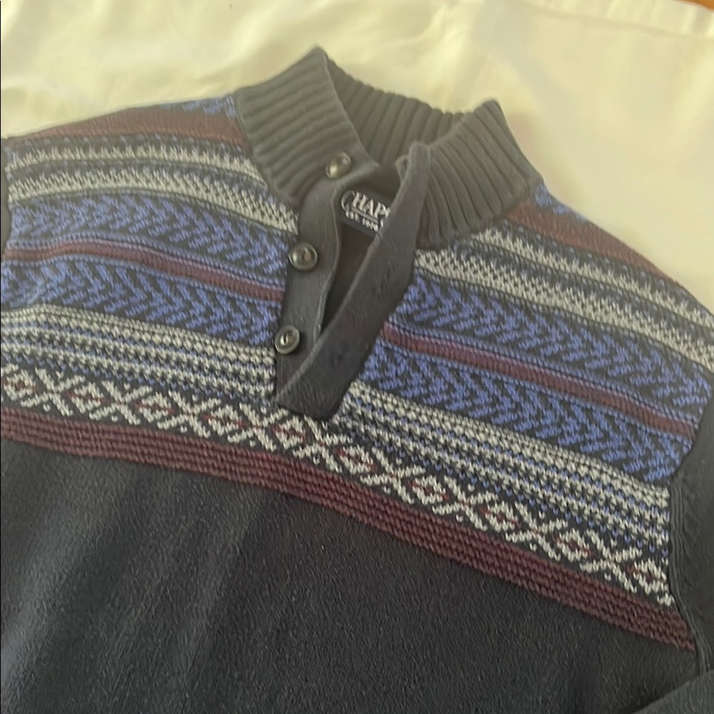 Chaps sweater, men’s navy blue sweater, collared sweater, Henley sweater, size L